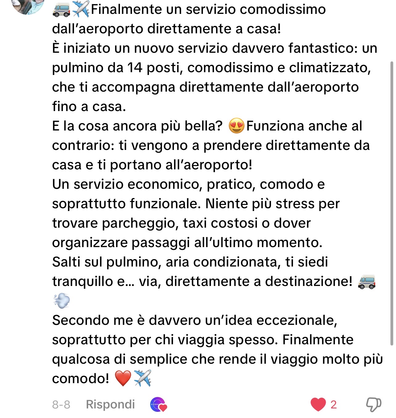 Recensione: servizio comodissimo dall'aeroporto direttamente a casa