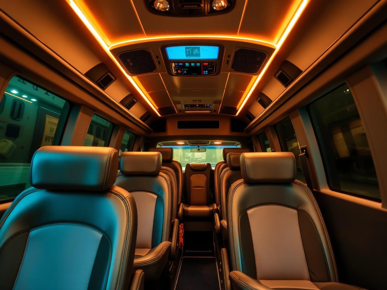 Interno minibus premium con sedili in pelle