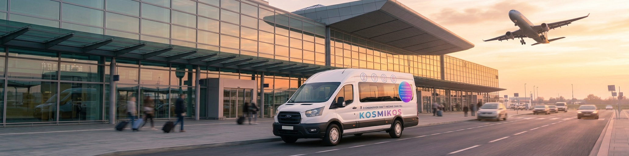 Minibus Kosmikos Go in viaggio verso l’aeroporto